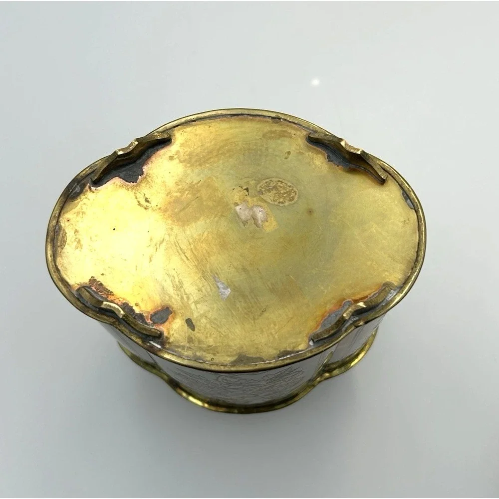 Vintage Brass Tea Caddy Engraved Floral Design Decorative Metal